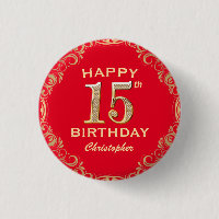15th Birthday Party Red and Gold Glitter Frame