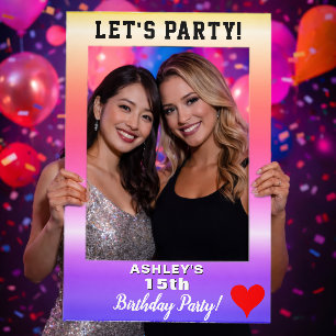 15th Birthday Party Red Heart Any AGE Selfie Frame