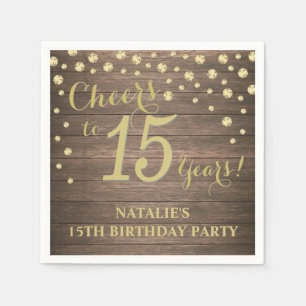 15th Birthday Party Rustic Wood and Gold Diamond Napkins