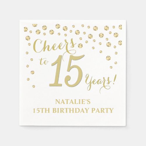 15th Birthday Party White and Gold Diamond Napkins