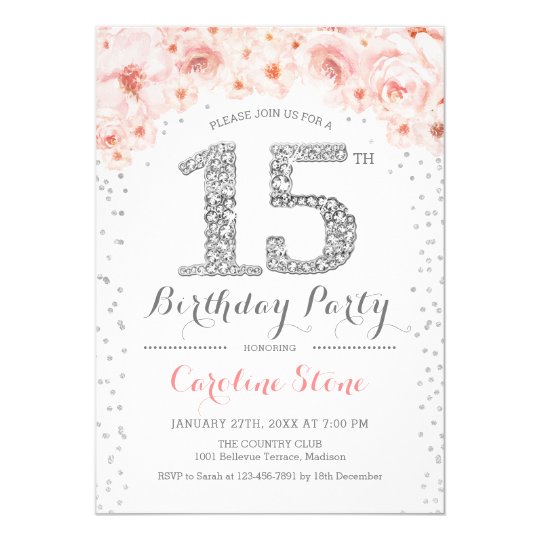 15th Birthday Party - White Silver Pink Invitation | Zazzle.com