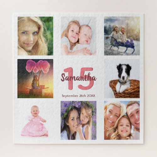 15th birthday photo collage girl white jigsaw puzzle