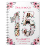 15th Birthday Photo Collage Pink Flower Guest Book at Zazzle