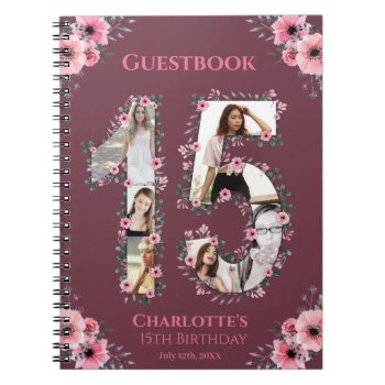 15th Birthday Photo Collage Pink Flower Guest Book by SorayaShanCollection at Zazzle
