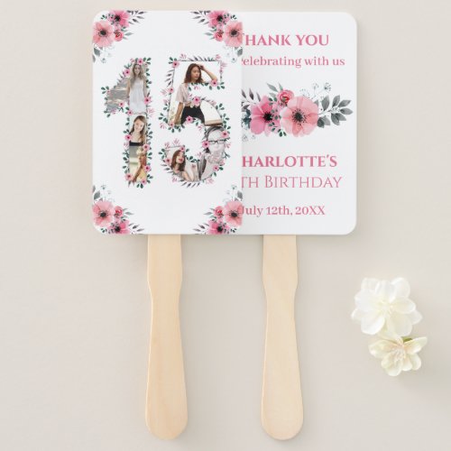 15th Birthday Photo Collage Pink Girl Flower White Hand Fan