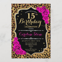 15th Birthday - Pink Roses Leopard Print