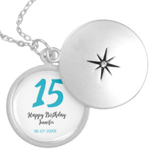15th birthday quiencenera add date year blue templ locket necklace