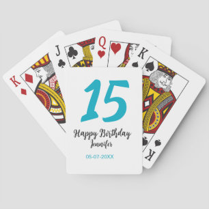 15th birthday quiencenera add date year blue templ poker cards