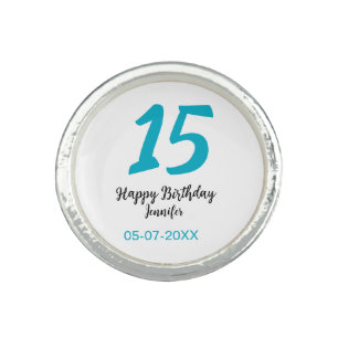 15th birthday quiencenera add date year blue templ ring