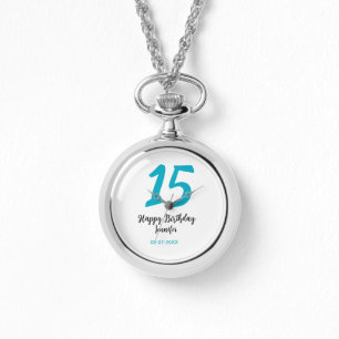 15th birthday quiencenera add date year blue templ watch
