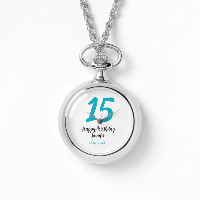 15th birthday quiencenera add date year blue templ watch (Front)