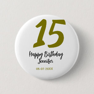15th birthday quiencenera add date year golden button
