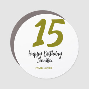15th birthday quiencenera add date year golden car magnet