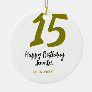 15th birthday quiencenera add date year golden ceramic ornament