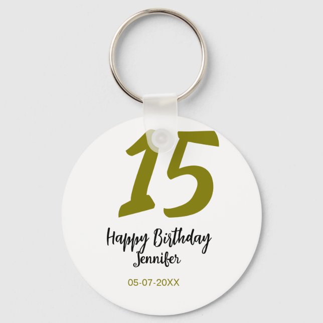 15th birthday quiencenera add date year golden keychain (Front)