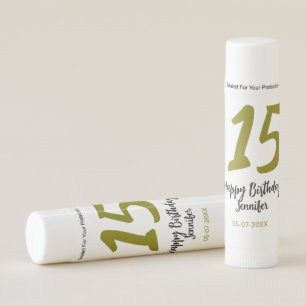 15th birthday quiencenera add date year golden lip balm