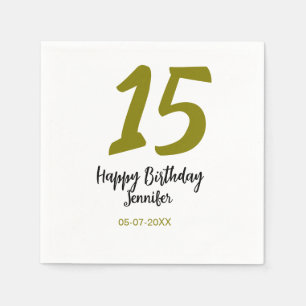 15th birthday quiencenera add date year golden napkins