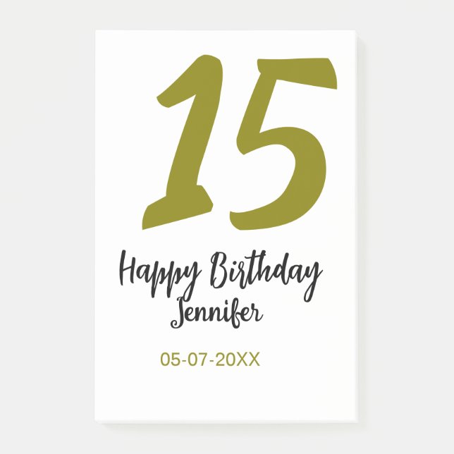 15th birthday quiencenera add date year golden post-it notes (Front)