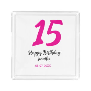 15th birthday quiencenera add date year pink templ acrylic tray