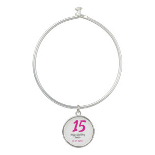 15th birthday quiencenera add date year pink templ bangle bracelet