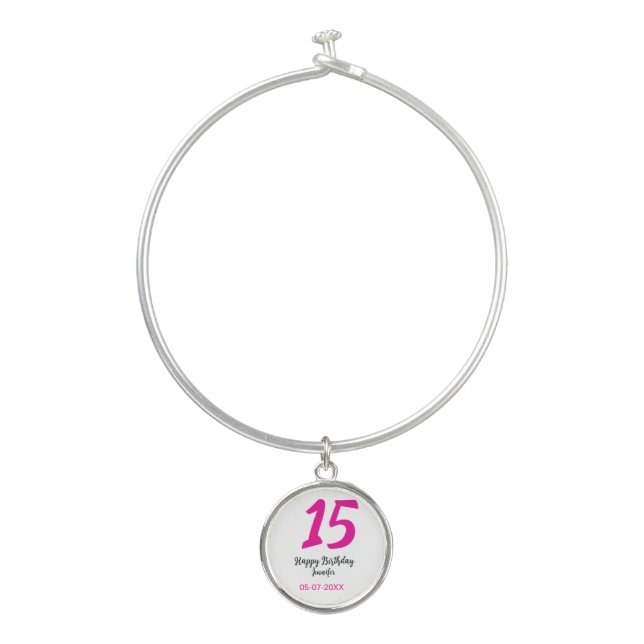 15th birthday quiencenera add date year pink templ bangle bracelet (Front)