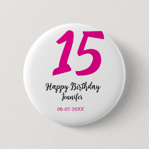 15th birthday quiencenera add date year pink templ button