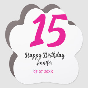 15th birthday quiencenera add date year pink templ car magnet
