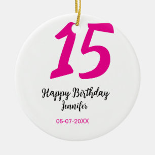 15th birthday quiencenera add date year pink templ ceramic ornament