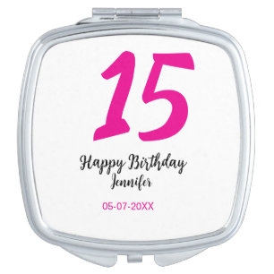15th birthday quiencenera add date year pink templ compact mirror