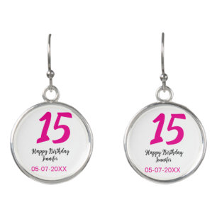 15th birthday quiencenera add date year pink templ earrings