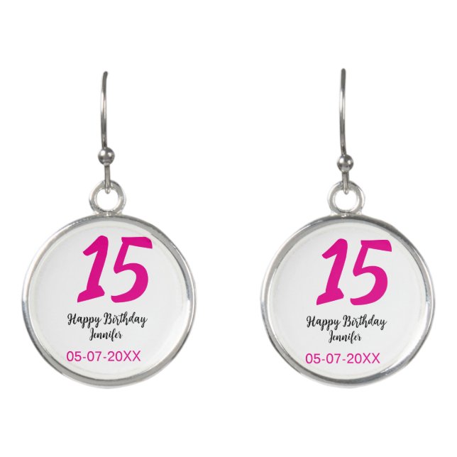 15th birthday quiencenera add date year pink templ earrings (Front)