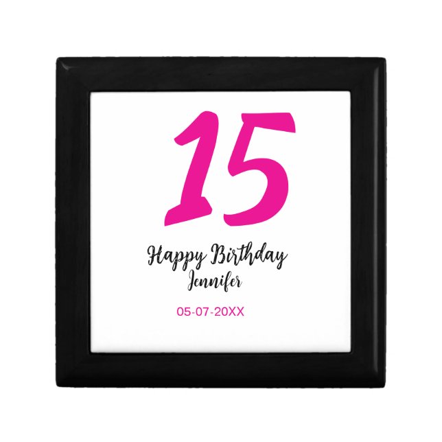 15th birthday quiencenera add date year pink templ gift box (Front)