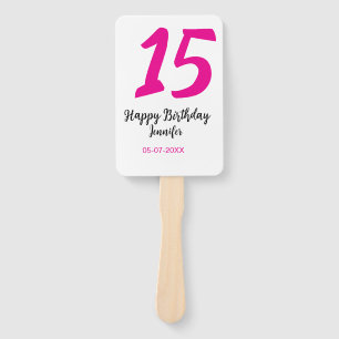 15th birthday quiencenera add date year pink templ hand fan