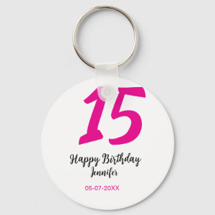 15th birthday quiencenera add date year pink templ keychain