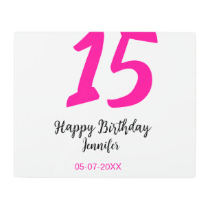 15th birthday quiencenera add date year pink templ metal print