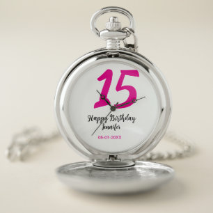 15th birthday quiencenera add date year pink templ pocket watch