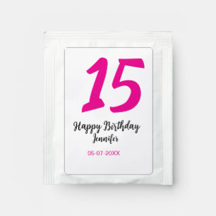 15th birthday quiencenera add date year pink templ tea bag drink mix