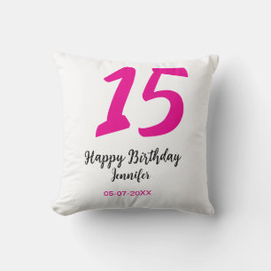 15th birthday quiencenera add date year pink templ throw pillow