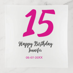 15th birthday quiencenera add date year pink templ trinket tray