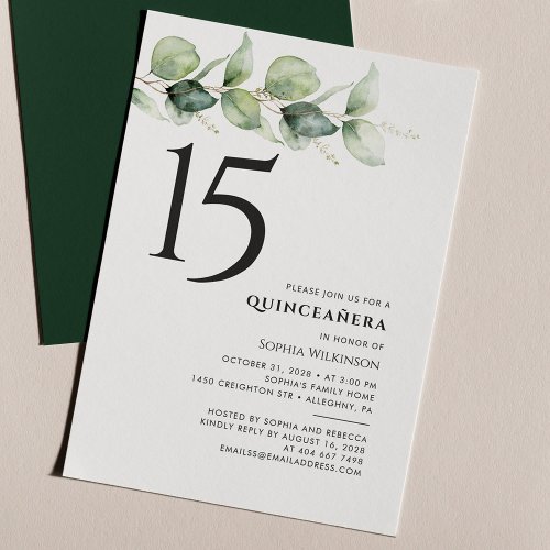 15th Birthday Quinceanera Eucalyptus Foliage Invitation