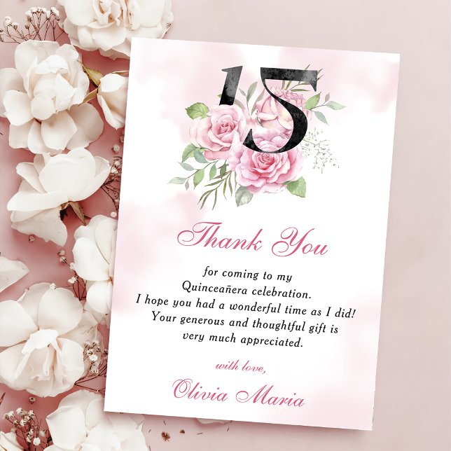 15th Birthday Quinceanera Floral Thank You Card (Creator Uploaded)