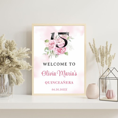 15th Birthday Quinceanera Floral Welcome Sign