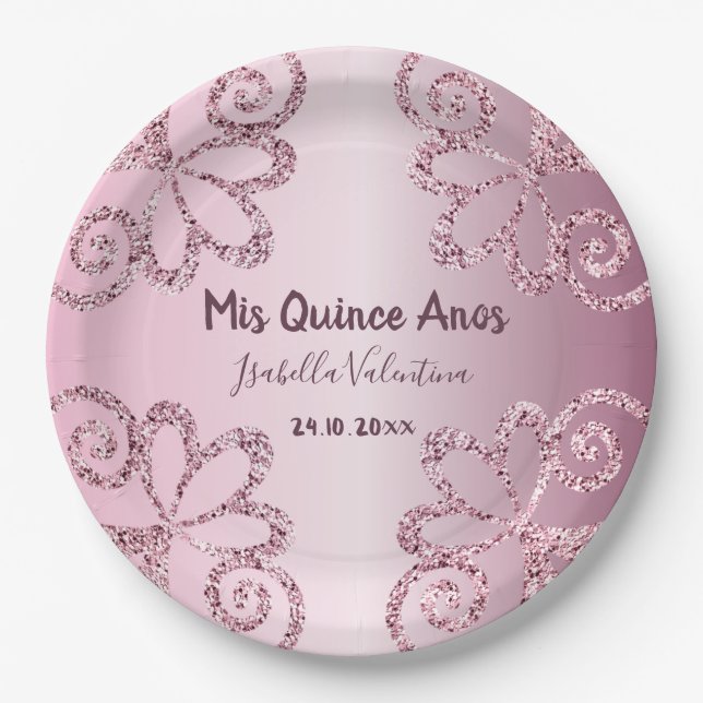 15th Birthday Quinceanera Name Paper Plates (Front)