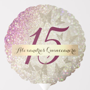 15th Birthday Quinceanera Pink and Gold Butterfly Balloon