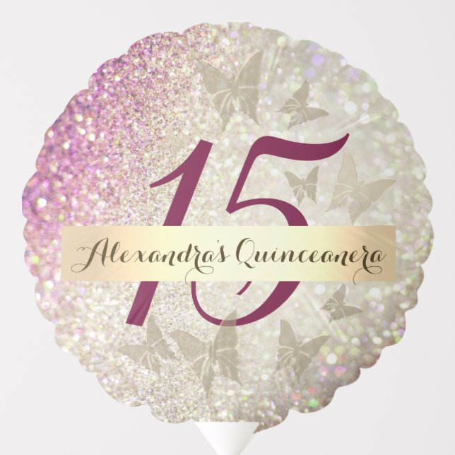 15th Birthday Quinceanera Pink and Gold Butterfly Balloon (Front)