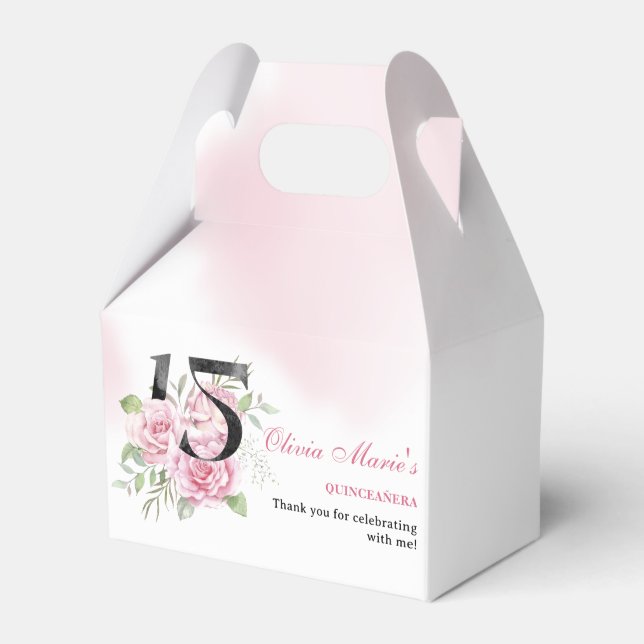 15th Birthday Quinceanera Rustic Floral Favor Boxes (Front Side)