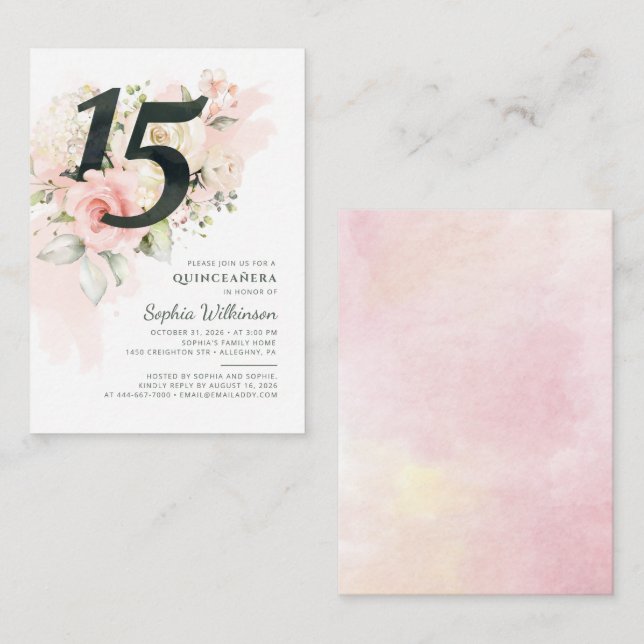 15th Birthday Quinceanera Rustic Floral Modern Note Card (Front/Back)