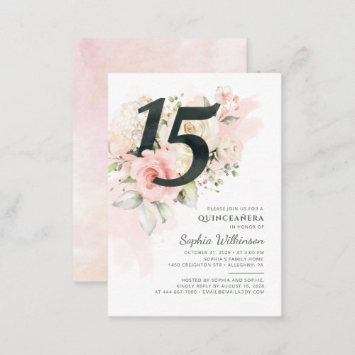 15th Birthday Quinceanera Rustic Floral Modern Note Card