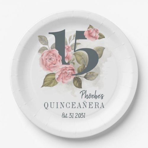 15th Birthday Quinceanera Rustic Floral Paper Plates