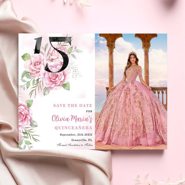 15th Birthday Quinceanera Rustic Floral Photo Save The Date (Creator Uploaded)
